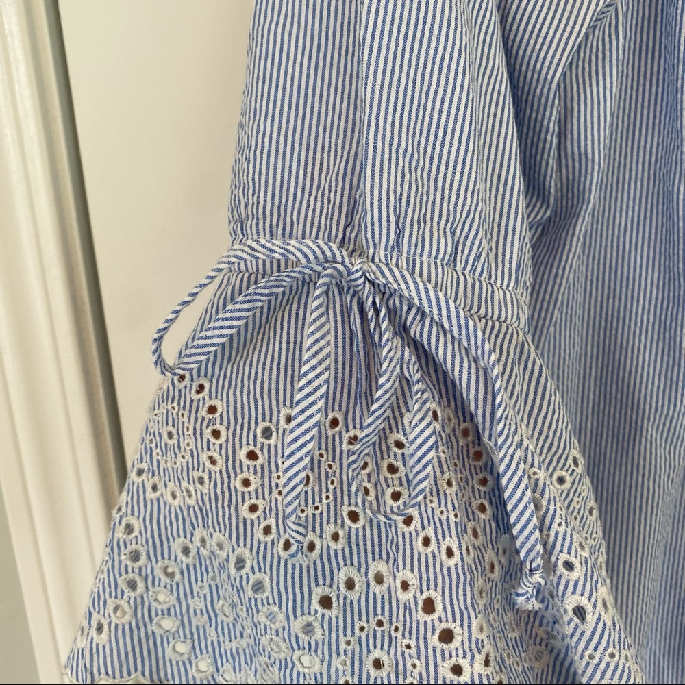 💋SOLD💋Westbound Woman Blue Seersucker 3/4 Sleeve Top Size 1X - Picture 5 of 6